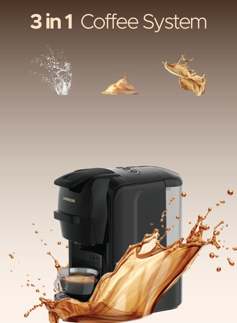 LePRESSO Lieto 3-in-1 Multifunction Capsule Coffee Machine with 0.6L Capacity, Nespresso/Dolce Gusto & Powder Coffee Compatible, 19 Bar Italian Pump, High Power Coffee Maker, Efficient Brew, Included High Precision Conical Burr Grinder with Glass Container, Perfect for Home Use - Black Bundle - Image 3